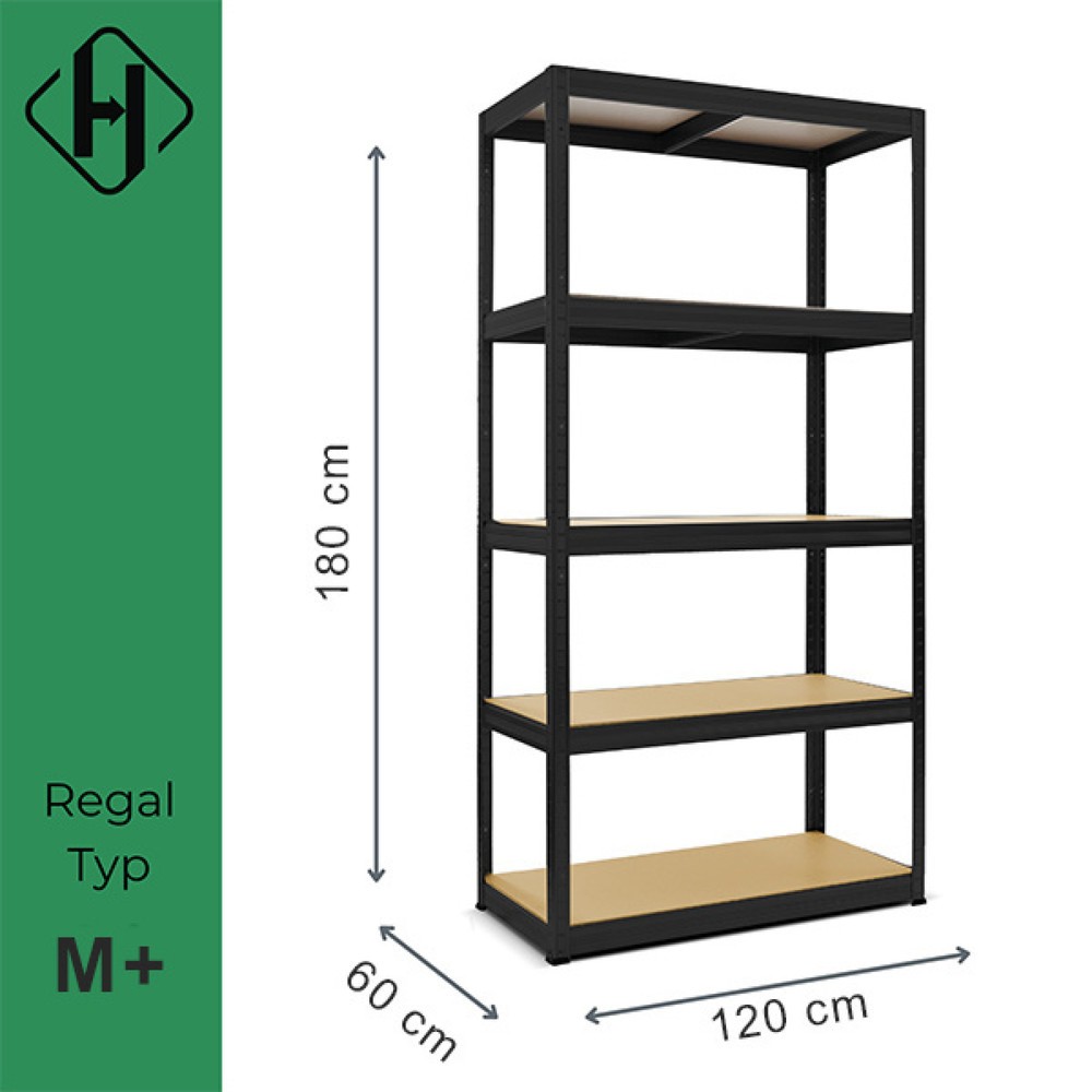 Termékkép száma 2: HEMMDAL nagy teherbírású állvány, M+ típus, fekete – 180 x 120 x 60 cm – 750 kg-ig