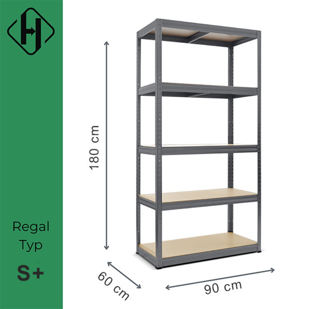 Termékkép száma 2: HEMMDAL nagy teherbírású állvány, S+ típus, grafitszürke – 180 x 90 x 60 cm – 750 kg-ig