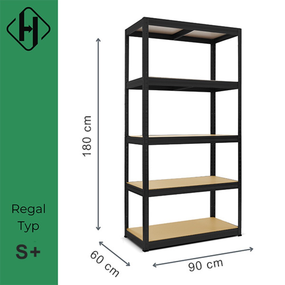 Termékkép száma 2: HEMMDAL nagy teherbírású állvány, S+ típus, fekete – 180 x 90 x 60 cm – 750 kg-ig